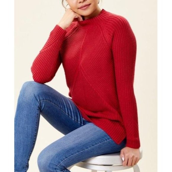 AJ Andrea Jovine Red Chevron Mock Neck Sweater S - Picture 1 of 5